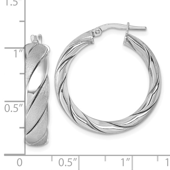 Sterling Silver 6mm Satin & Polished Twisted Hoop Earrings