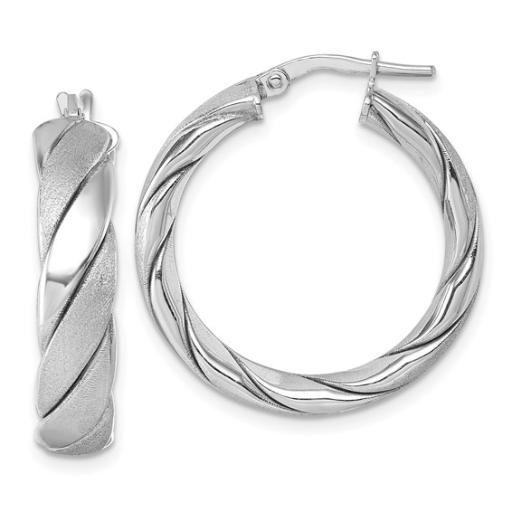 Sterling Silver 6mm Satin & Polished Twisted Hoop Earrings