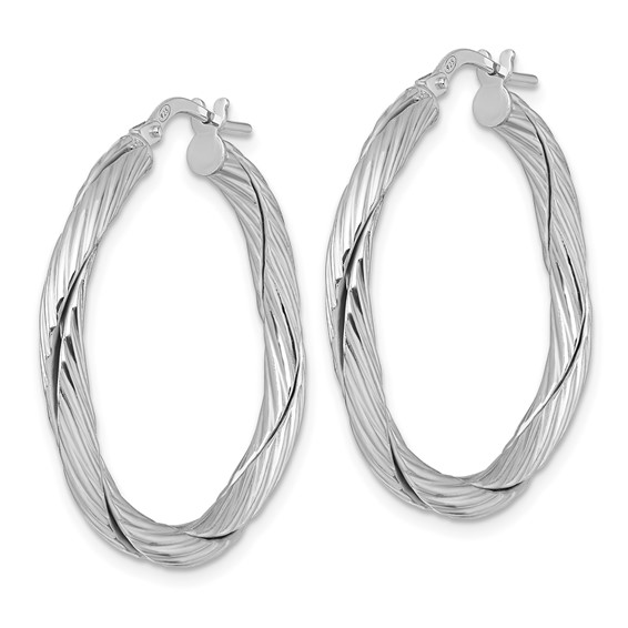 Sterling Silver 3mm Twisted Grooved Hoop Earrings