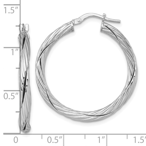 Sterling Silver 3mm Twisted Grooved Hoop Earrings
