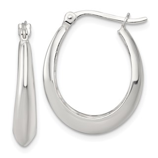 Sterling Silver Polished Knife Edge Tapered Oval Hoop Earrings