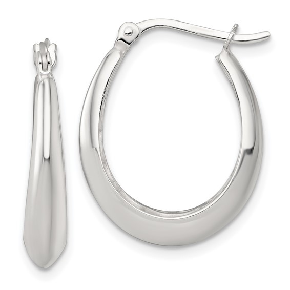 Sterling Silver Polished Knife Edge Tapered Oval Hoop Earrings