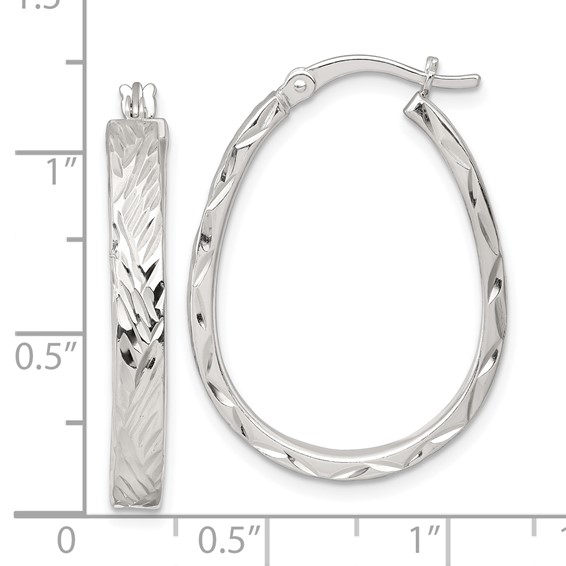 Sterling Silver Polished Diamond-cut 4.0mm Oval Hoop Earrings