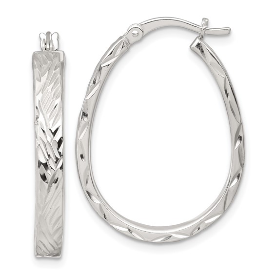 Sterling Silver Polished Diamond-cut 4.0mm Oval Hoop Earrings