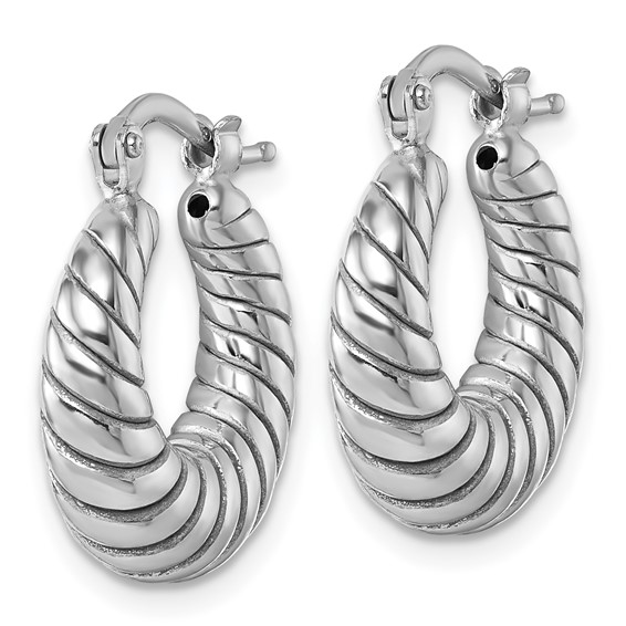 Sterling Silver Rhodium-plated Polished 5.5 x 18mm Twisted Graduated Tube Hoop Earrings