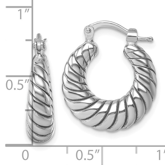 Sterling Silver Rhodium-plated Polished 5.5 x 18mm Twisted Graduated Tube Hoop Earrings