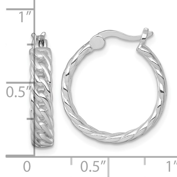 Sterling Silver Rhodium-plated Polished 4.00 x 19mm Curb Link Round Hoop Earrings