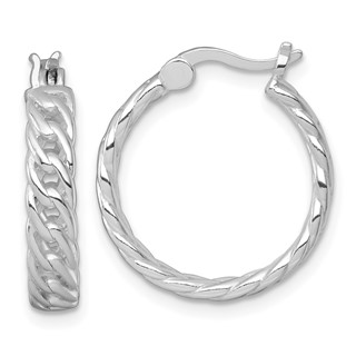 Sterling Silver Rhodium-plated Polished 4.00 x 19mm Curb Link Round Hoop Earrings