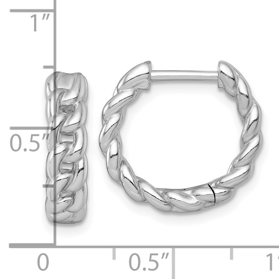 Sterling Silver Rhodium-plated Polished 4.5 x 18mm Curb Link Round Hinged Hoop Earrings