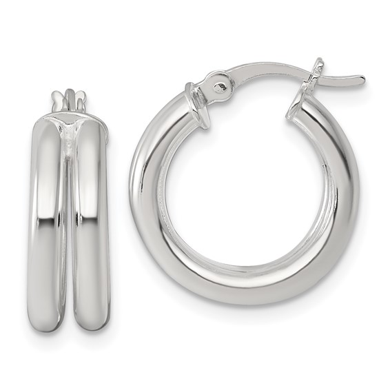 Sterling Silver Polished Double Tube Hoop Earrings
