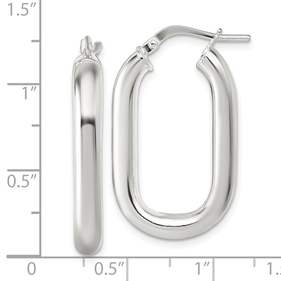 Sterling Silver Polished 4mm Oval Rectangle Tube Hoop Earrings