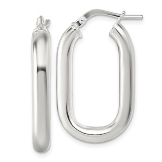 Sterling Silver Polished 4mm Oval Rectangle Tube Hoop Earrings