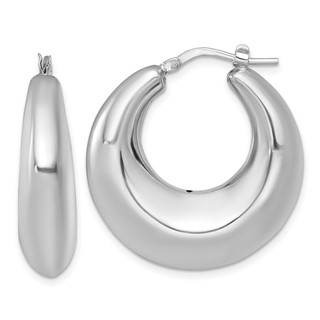 Sterling Silver Rhodium-plated Polished 8mm Graduated Puffed Hoop Earrings