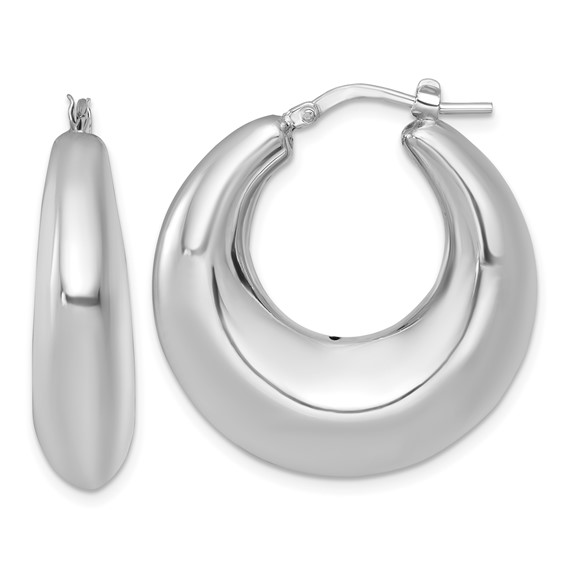 Sterling Silver Rhodium-plated Polished 8mm Graduated Puffed Hoop Earrings