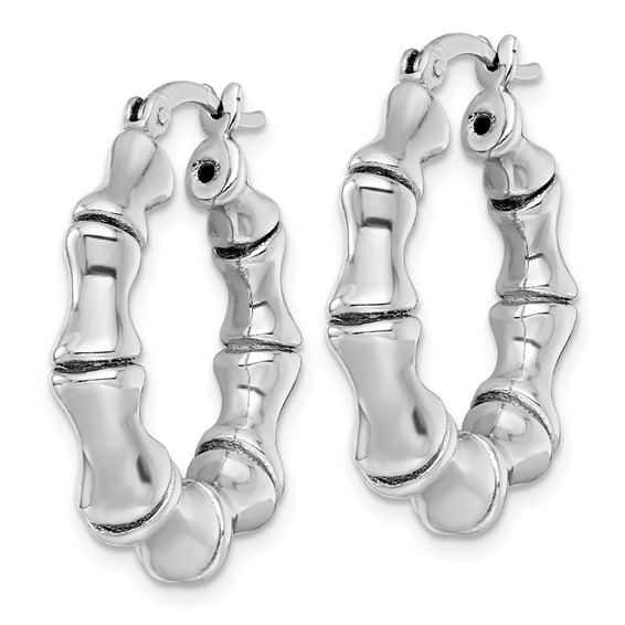 Sterling Silver Rhodium-plated Polished Bamboo Round Hoop Earrings