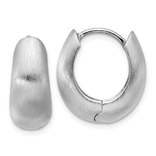 Sterling Silver Rhodium-plated Brushed Tapered Hinged Hoop Earrings