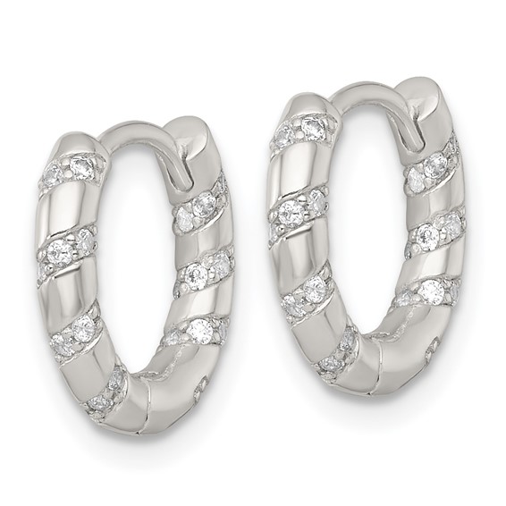 Sterling Silver Polished CZ Round Hinged Hoop Earrings