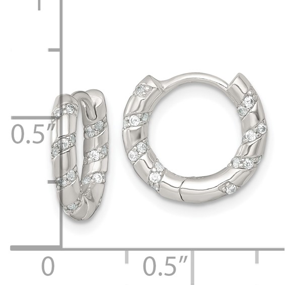 Sterling Silver Polished CZ Round Hinged Hoop Earrings