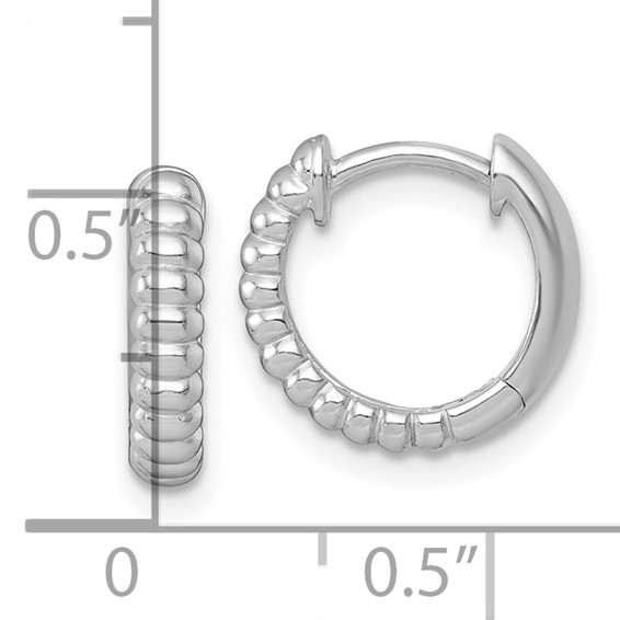 Sterling Silver Rhodium-plated Polished Grooved 3.00 x 13mm Round Hinged Hoop Earrings