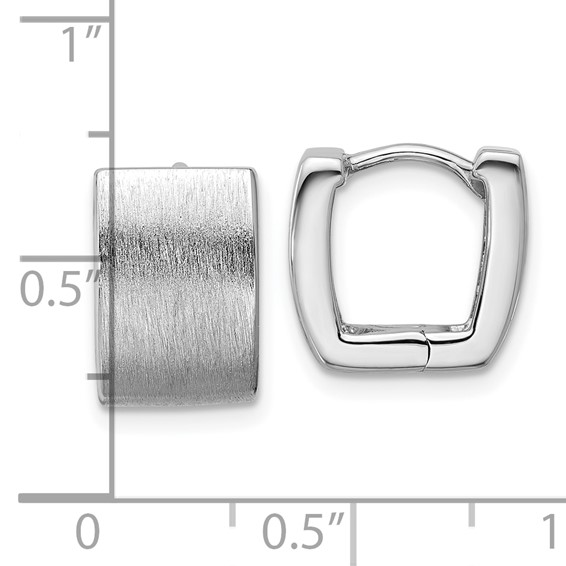 Sterling Silver Rhodium-plated Brushed 8.5mm x 12mm Square Hinged Hoop Earrings