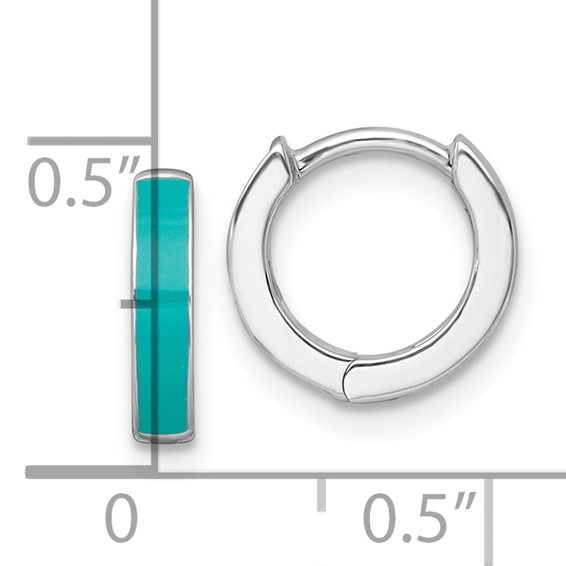 Sterling Silver Rhodium-plated Polished Teal Enameled Hinged Round Hoop Earrings