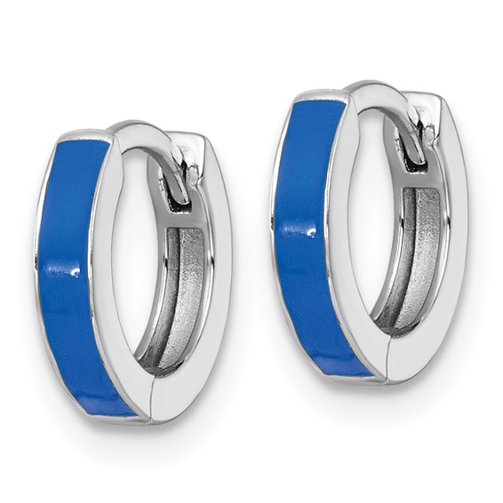 Sterling Silver Rhodium-plated Polished Blue Enameled Hinged Round Hoop Earrings