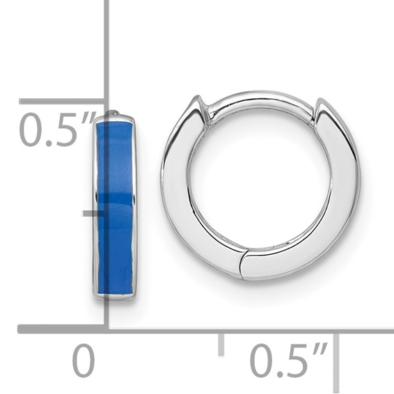 Sterling Silver Rhodium-plated Polished Blue Enameled Hinged Round Hoop Earrings