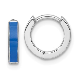 Sterling Silver Rhodium-plated Polished Blue Enameled Hinged Round Hoop Earrings