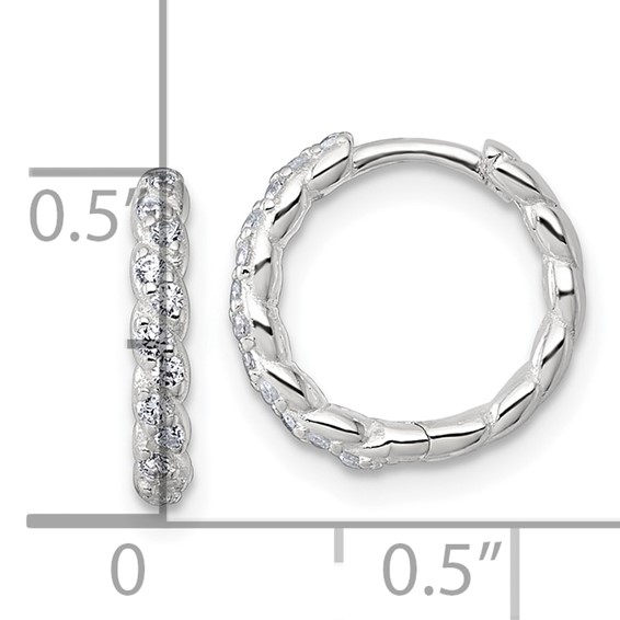 Sterling Silver Polished and Twisted 2.2mm x 12mm CZ Hinged Round Hoop Earrings