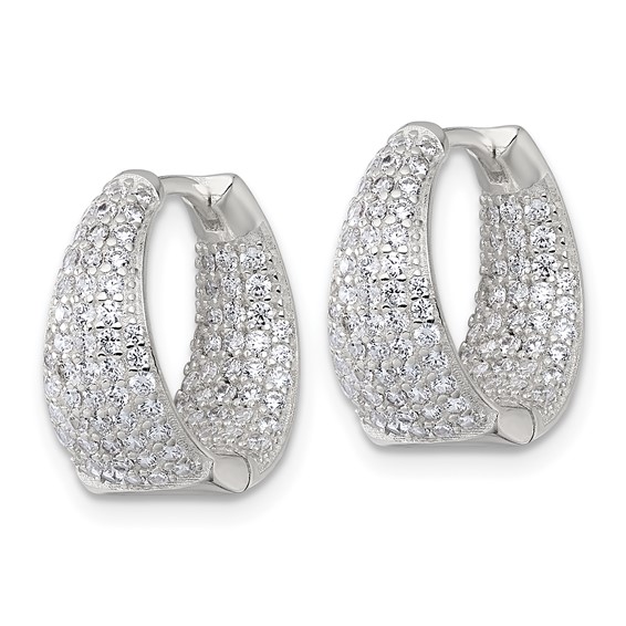 Sterling Silver Polished Tapered In and Out CZ 16mm Hinged Round Hoop Earrings