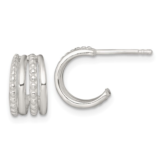 Sterling Silver Polished and Beaded 4-Row C-Hoop Post Earrings