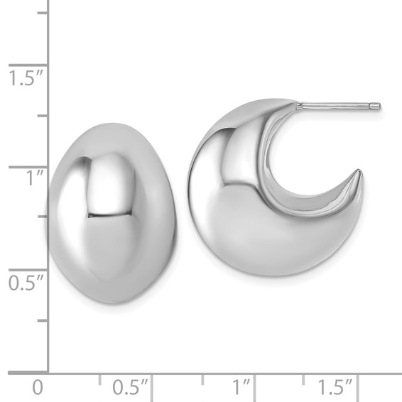 Sterling Silver Rhodium-plated Polished Hollow Fancy Puffed J-Hoop Post Earrings