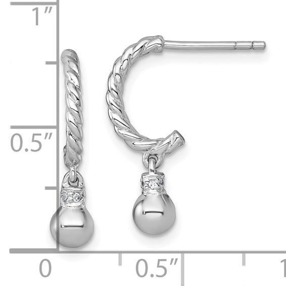 Sterling Silver Beaded Dangle J-hoop Post Earrings