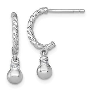 Sterling Silver Beaded Dangle J-hoop Post Earrings