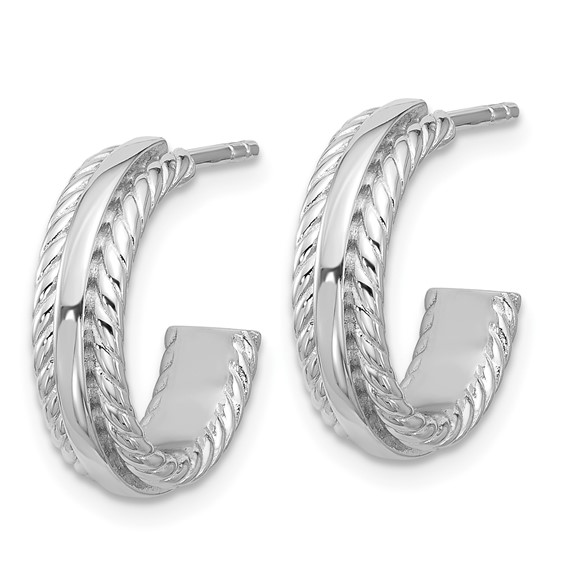 Sterling Silver Rhodium-plated Polished and Grooved 4.5mm x 15mm C-Hoop Post Earrings