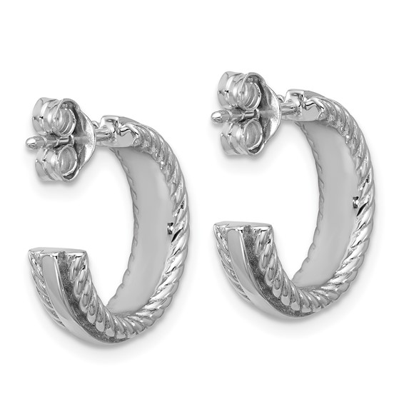 Sterling Silver Rhodium-plated Polished and Grooved 4.5mm x 15mm C-Hoop Post Earrings