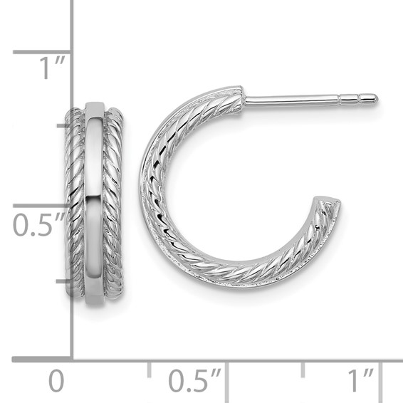 Sterling Silver Rhodium-plated Polished and Grooved 4.5mm x 15mm C-Hoop Post Earrings