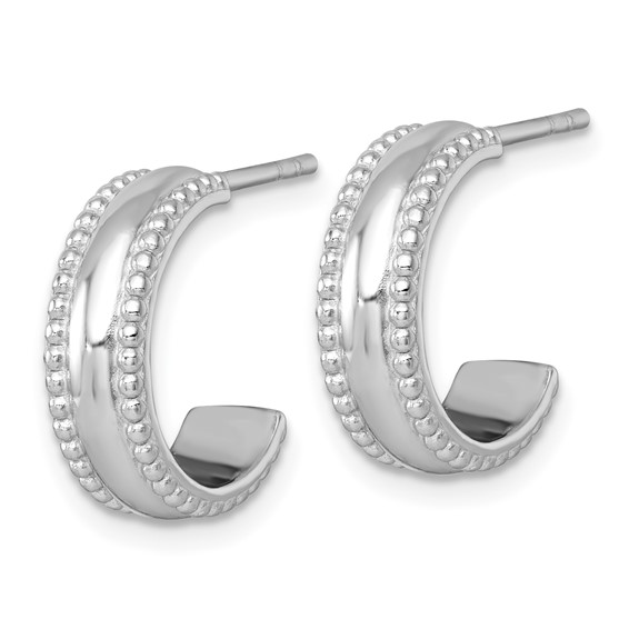 Sterling Silver Rhodium-plated Polished Beaded 5.2 x 15mm C-Hoop Post Earrings