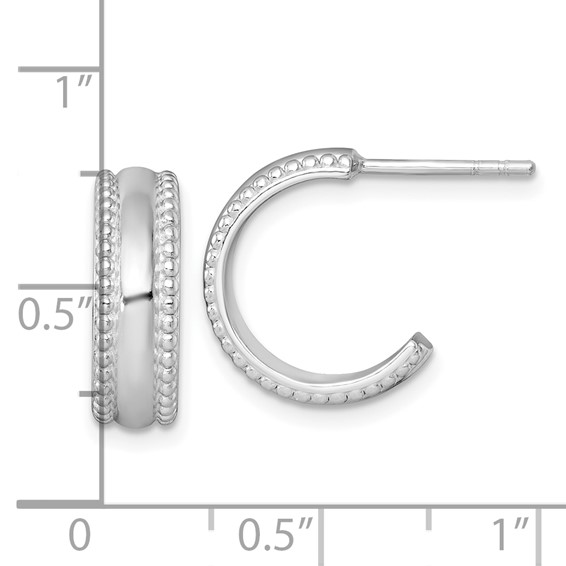 Sterling Silver Rhodium-plated Polished Beaded 5.2 x 15mm C-Hoop Post Earrings