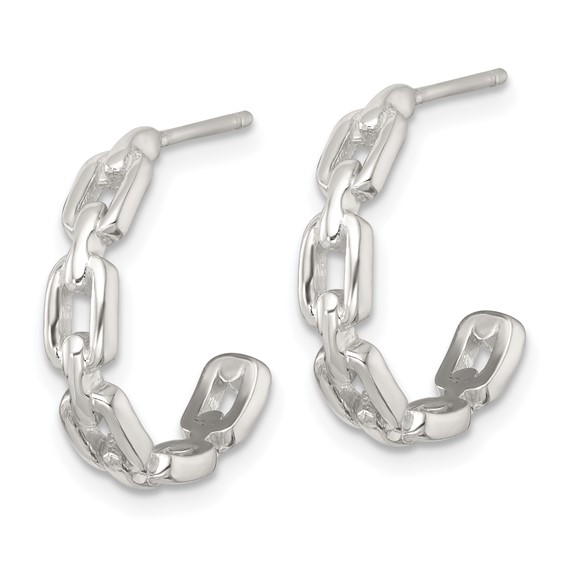 Sterling Silver Polished Chain Link C-Hoop Post Earrings