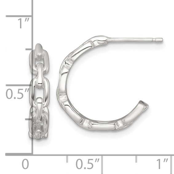 Sterling Silver Polished Chain Link C-Hoop Post Earrings