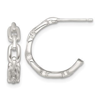 Sterling Silver Polished Chain Link C-Hoop Post Earrings