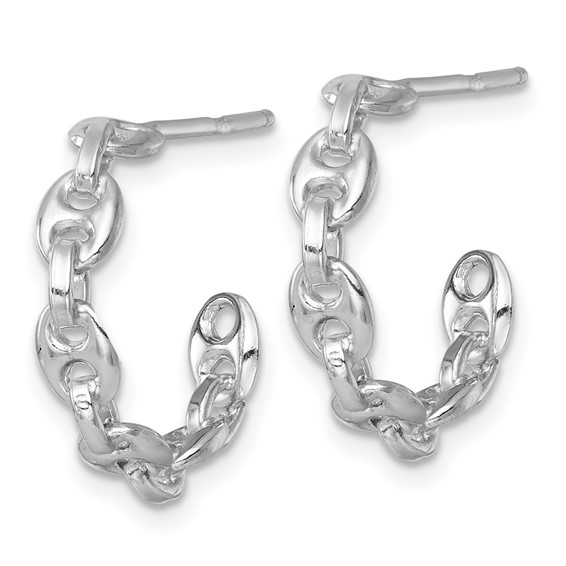 Sterling Silver Chain C-hoop Post Earrings