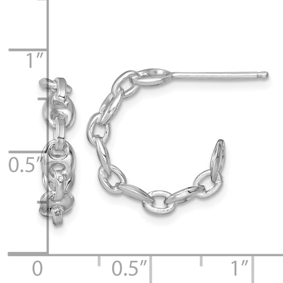 Sterling Silver Chain C-hoop Post Earrings