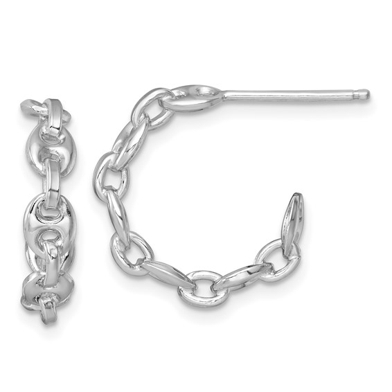 Sterling Silver Chain C-hoop Post Earrings