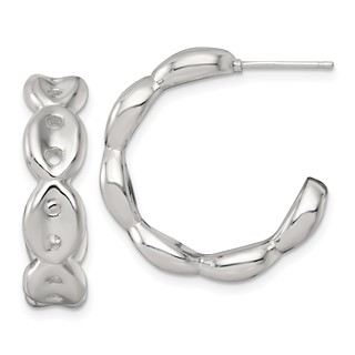 Sterling Silver Chain C-hoop Post Earrings