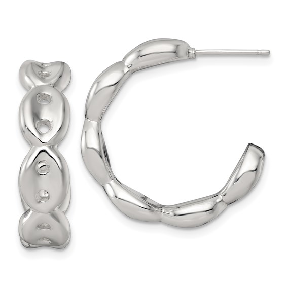 Sterling Silver Chain C-hoop Post Earrings