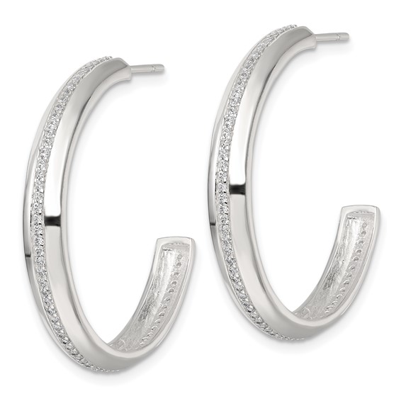 Sterling Silver Polished 4.75mm CZ Post C-Hoop Earrings