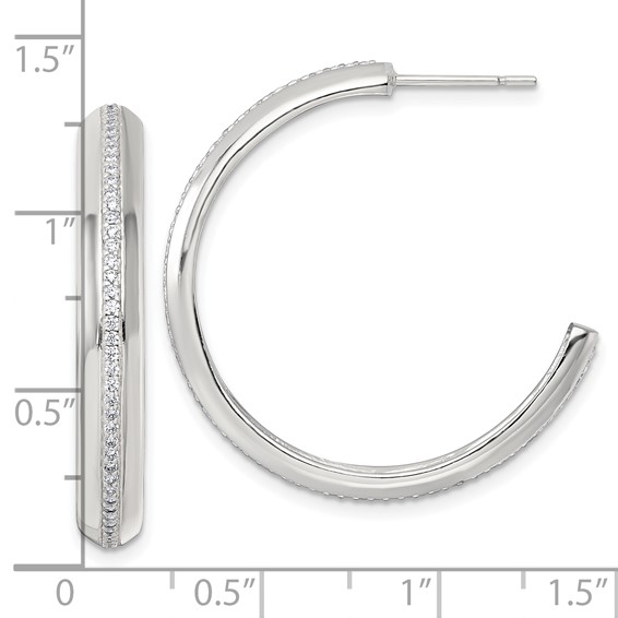 Sterling Silver Polished 4.75mm CZ Post C-Hoop Earrings
