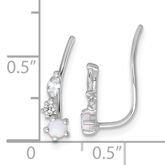 Sterling Silver Rhodium-plated Polished CZ and Lab Created Opal Ear Climber Earrings